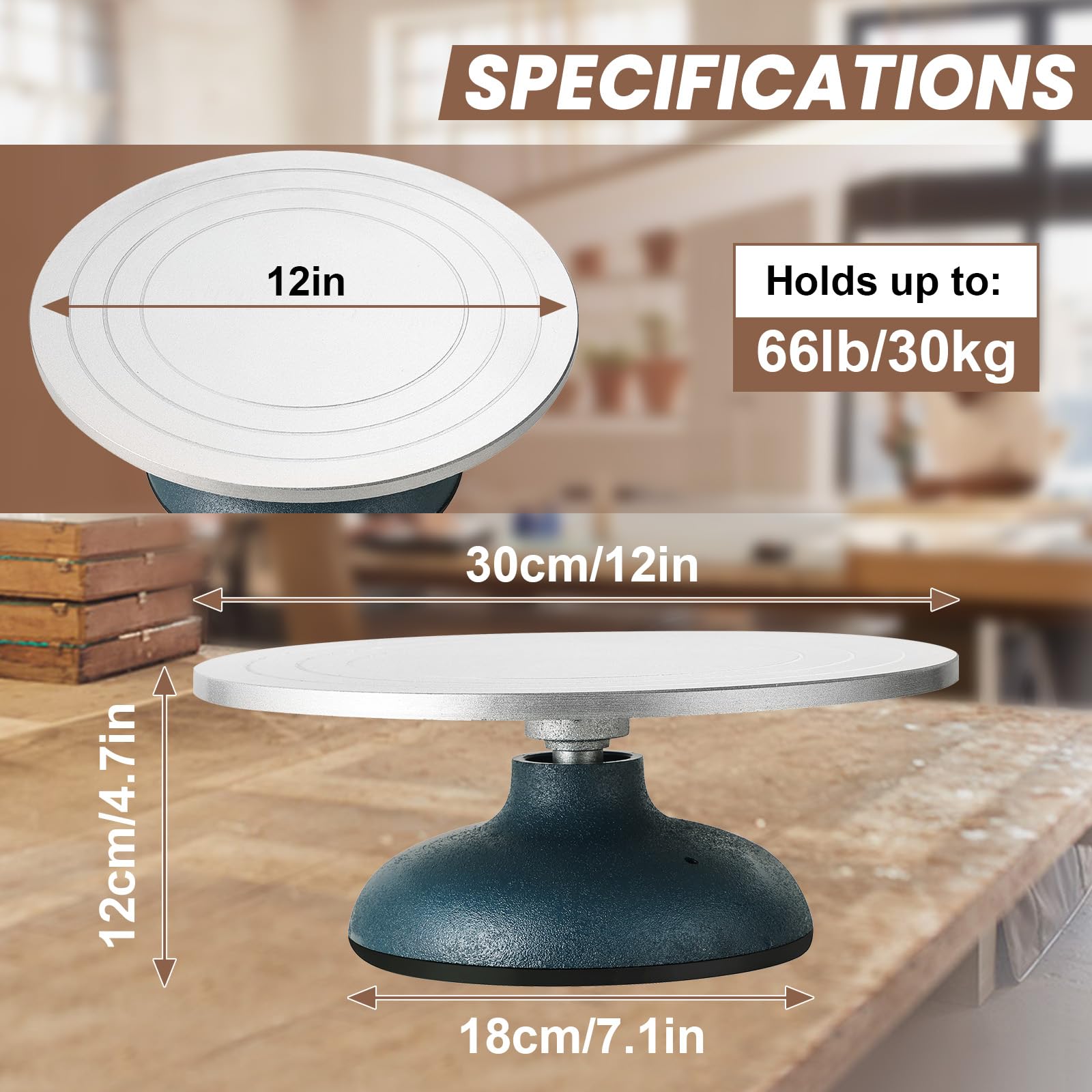 DASBET 30 cm Töpferscheibe Drehteller Töpferei Sculpting Wheel | Mit rutschfester Unterseite, Töpferei-Metall-Bandscheibe für Ton, Keramik und Dekorationen
