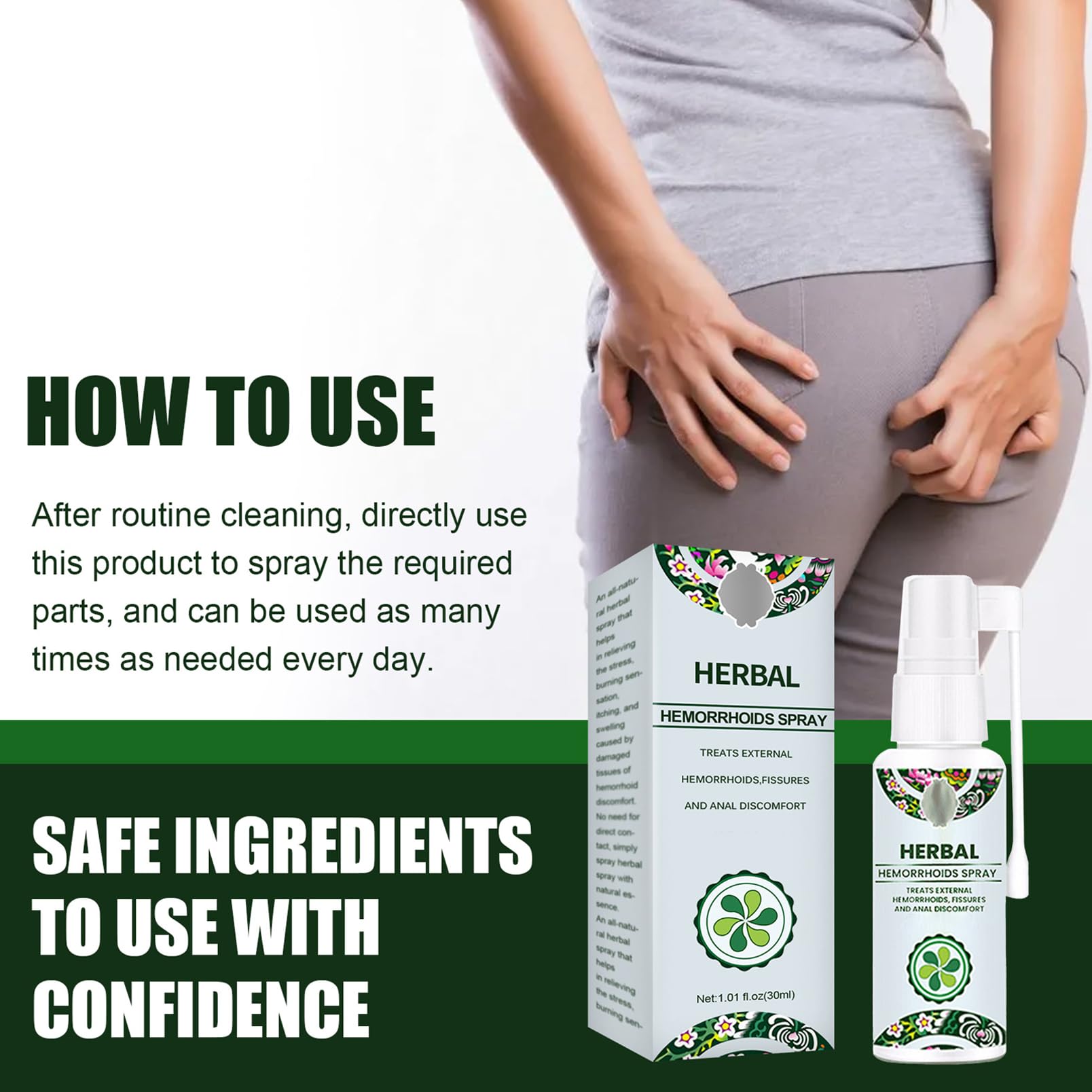 Herbal Hemoroidy spray na hemoroidy w sprayu, ochrona hemoroidów, łagodzi swędzenie, pieczenie i dolegliwości, naturalny, wegański i nietestowany na zwierzętach