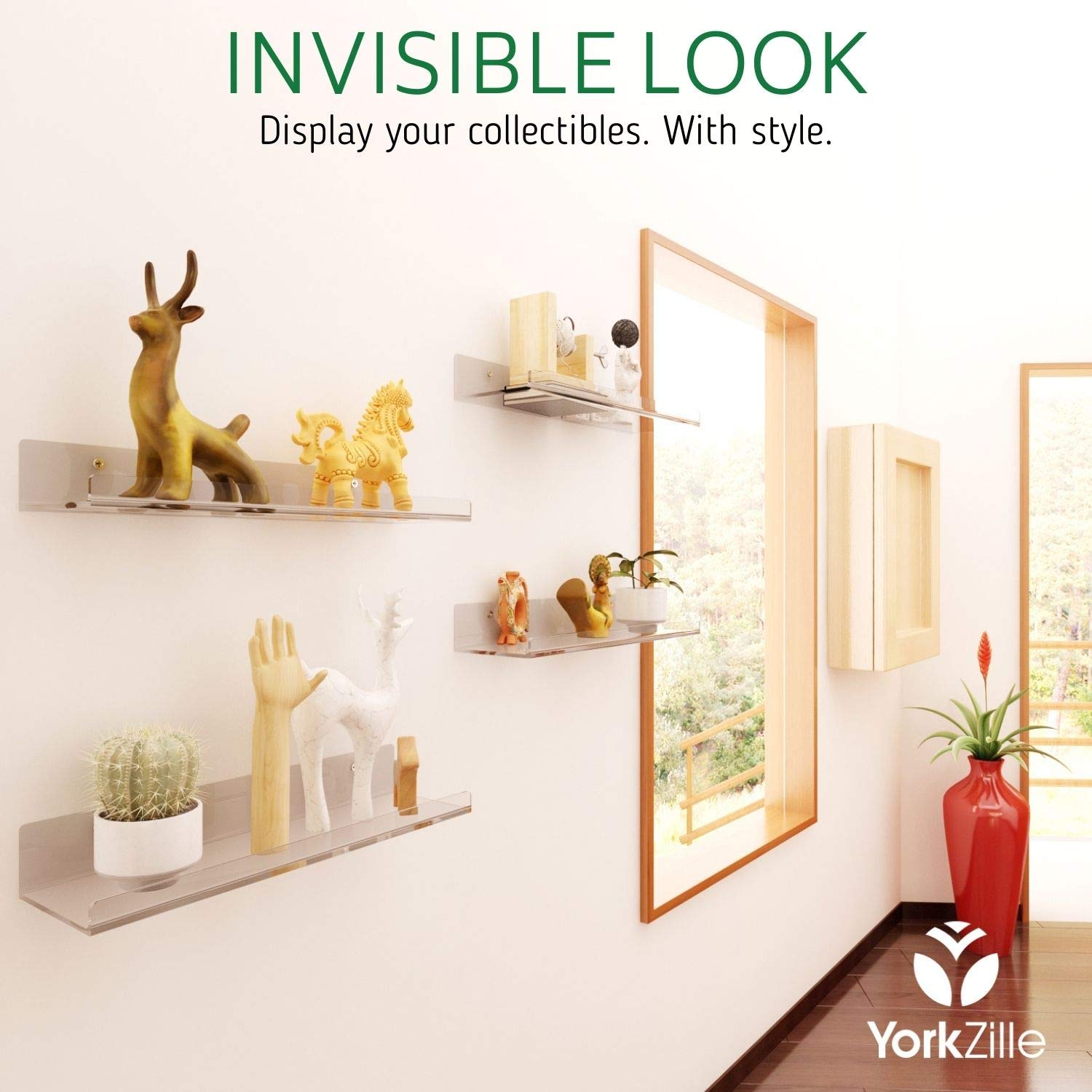 Premium Clear Acrylic Shelves Wall Mounted 15 Inch (4 Pack