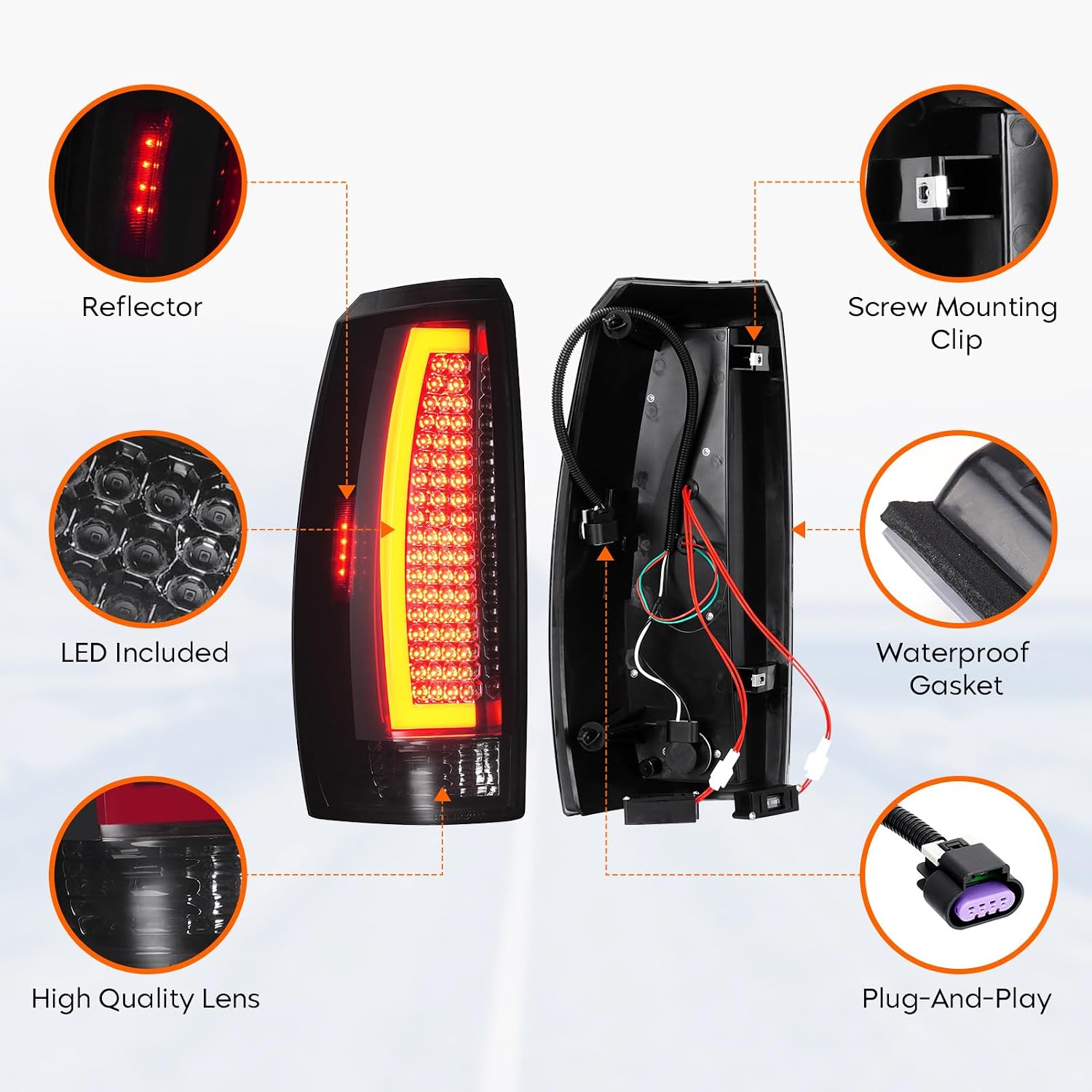 Tresound Tail Light + 3rd Brake Lamp for Chevy Avalanche 2007 2008 2009 2010 2011 2012, 22739264, 25885679, Third High Mount Stop Light Rear LED Taillight Assembly