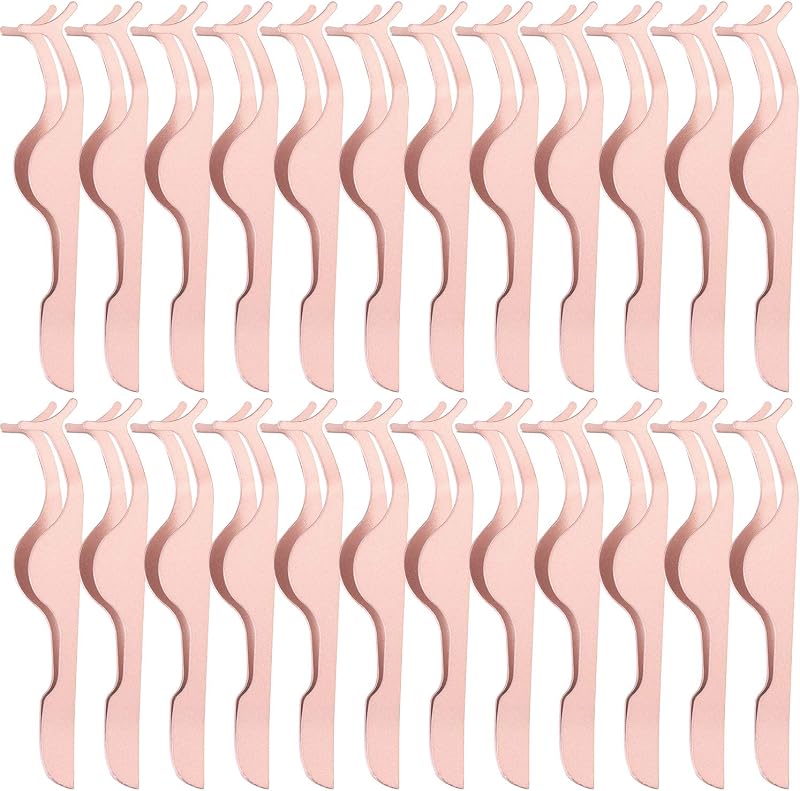 Pinças aplicadoras para cílios Honoson em aço, Rose gold, pacote com 24