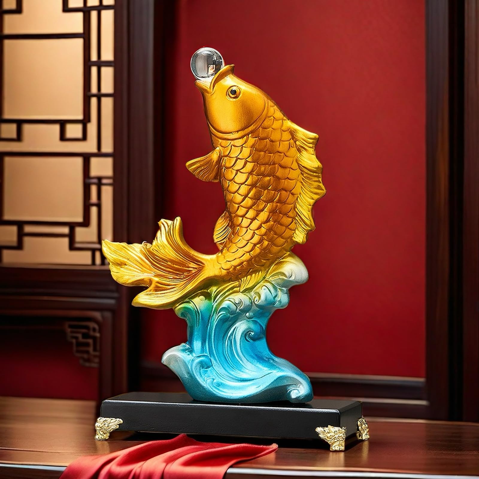FUNSXBUG Große chinesische Feng Shui Fischstatue, Skulptur, Sammlerfigur, Feng Shui, Dekoration, Zuhause, Büro, Tischdekoration, Ornamente, Glücksgeschenke (Gold)