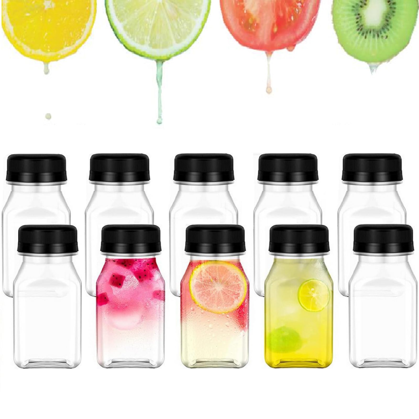 Kiuiom Bottiglie di Succo in Plastica, Piccola Bottiglia Bevande Trasparente, Bottiglie per Bevande Succo, 10PCS 120ML Mini Bottiglia Plastica Riutilizzabile Sensoriali per Succo di Frutta Latte,Olio