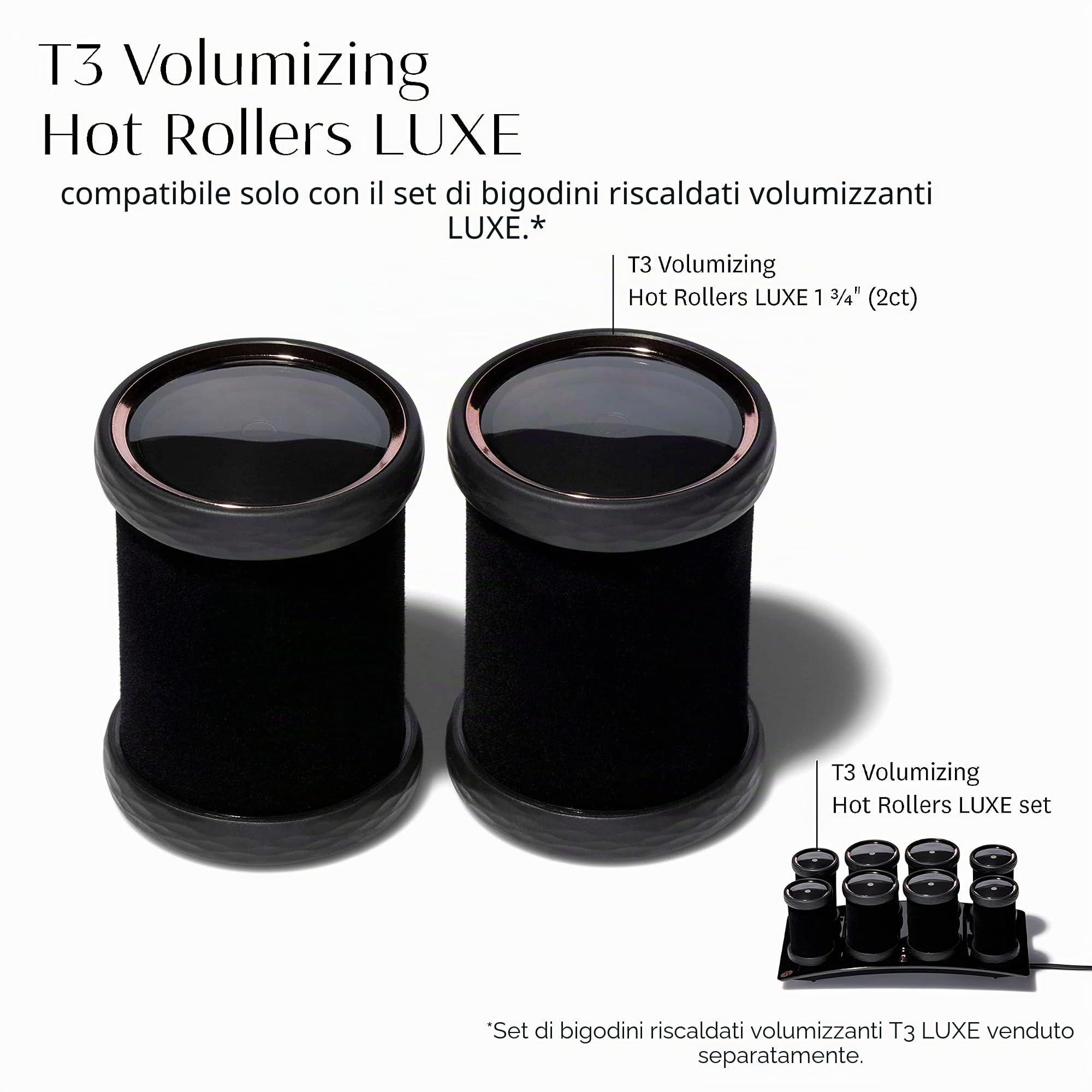T3 Bigodini termici volumizzanti LUXE (2 ct.) per volume, corpo e lucentezza che durano nel tempo, compatibile solo il set di bigodini termici volumizzant