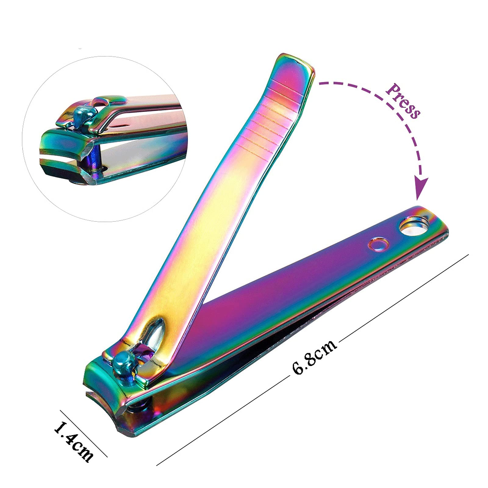 Nagelknipser, Edelstahl Regenbogen Bunte Nagelknipser Abgestorbene Haut Fingernägel Anti-Spritz-Trimmer Nagelschneider Maniküre-Werkzeug