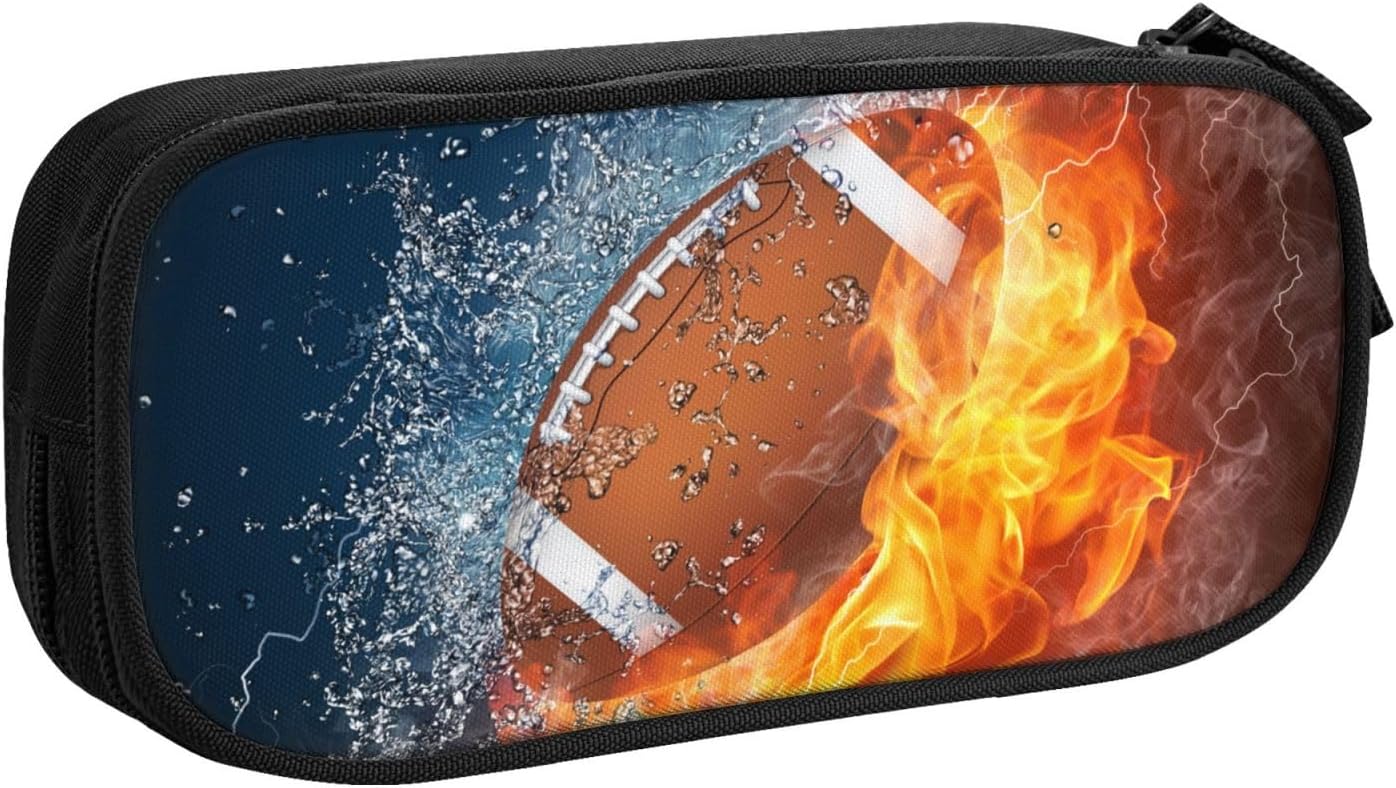 Sports-Themed Football Pencil Case for Kids Boys Girls, Big Capacity Black Pencil Pouch, Cool Pencil Bag Portable Stationery Storage Box Desk Pen Bag for School Office