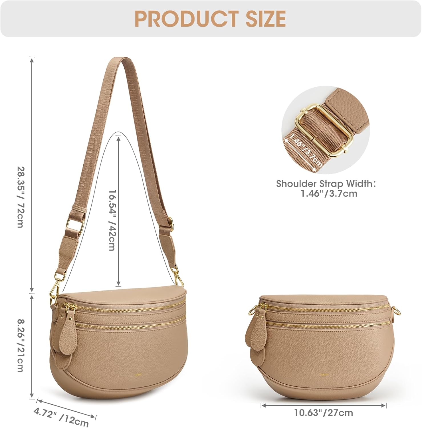 Kattee Crossbody Bag Bum Bags for Women, Leather Fanny Packs Belt Bag, Spacious Sling Purses for Women with RFID Blocking, Tan - Image 5
