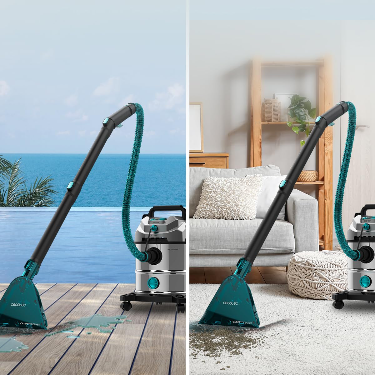 Cecotec Aspirapolvere Solidi, Liquidi, Tappezzerie e Tappeti con Cavo Conga CarpetClean 20000 Pro Ultra. 1600W, 21kPa di Potenza, Funzione 2 in 1, Capacità 20L, Kit Accessori, Raggio d'Azione 7m