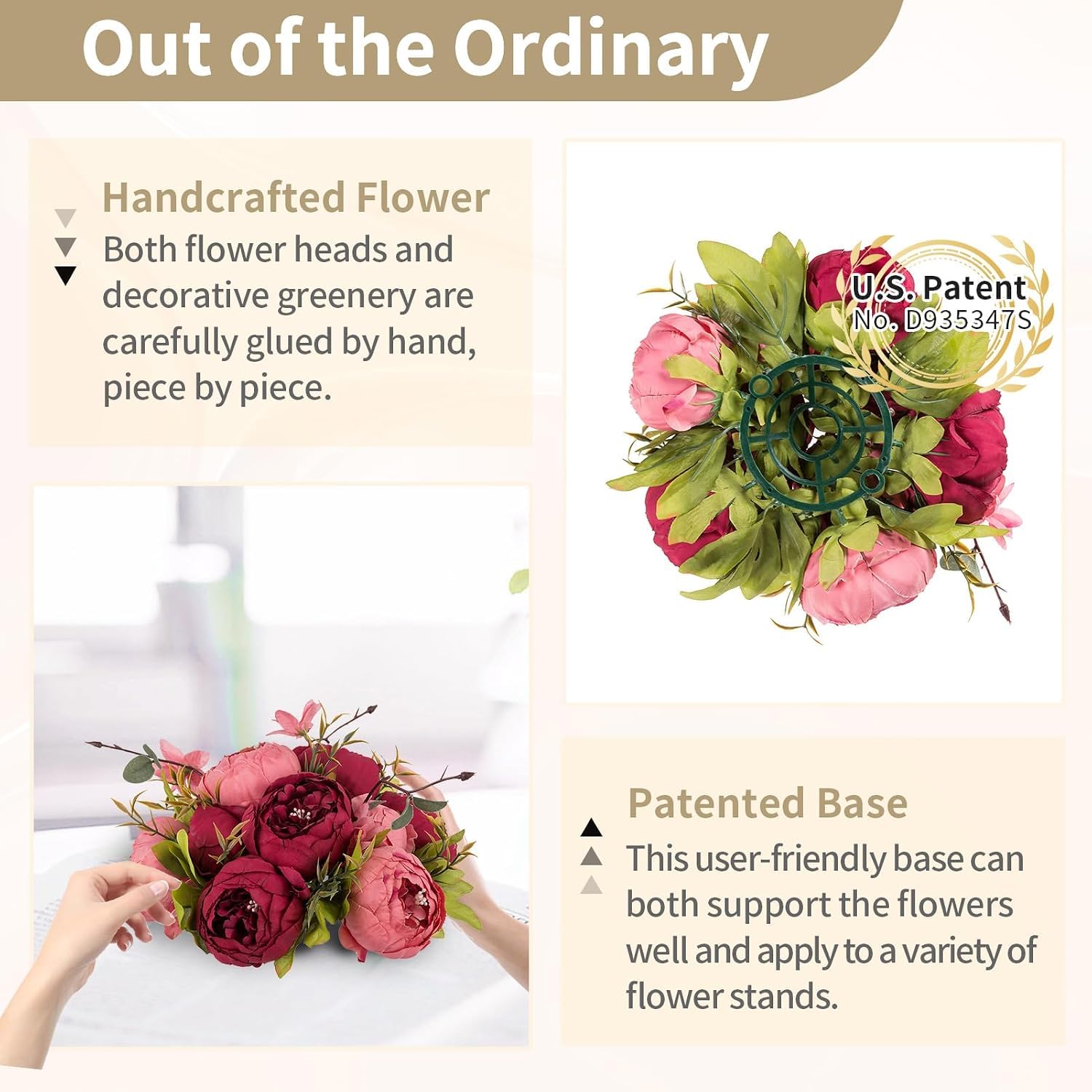 NUPTIO Fleurs Artificielles Pivoine pour Centres: 10 Pièces 24cm Diamètre Rose et Rouge Fausses Fleurs de Pivoine Boules en Soie Bouquet de Mariage Centres de Table pour Décorations