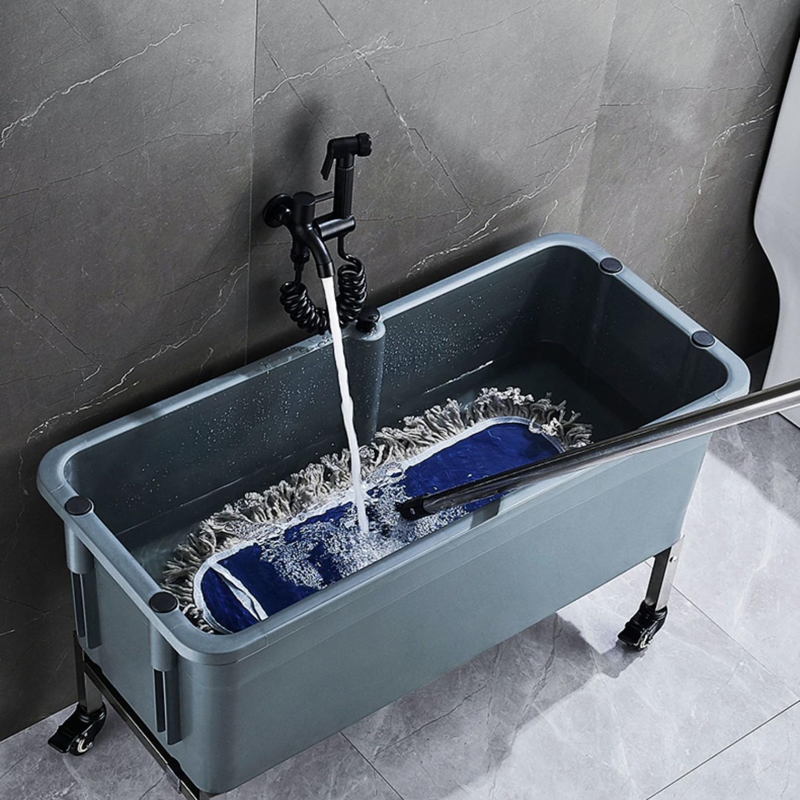 Fregadero portátil con kit de drenaje, lavabo de utilidad resistente para lavandería, limpieza de mascotas y mantenimiento de suelos, fregadero duradero para un uso versátil, color gris