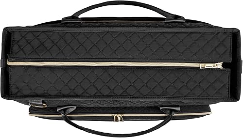 Vista 3 de Bolsa de mano FIORETTO para profesoras con compartimento para laptop, portavasos grande, cierre con cremallera, ideal para trabajo, biblia, Negro