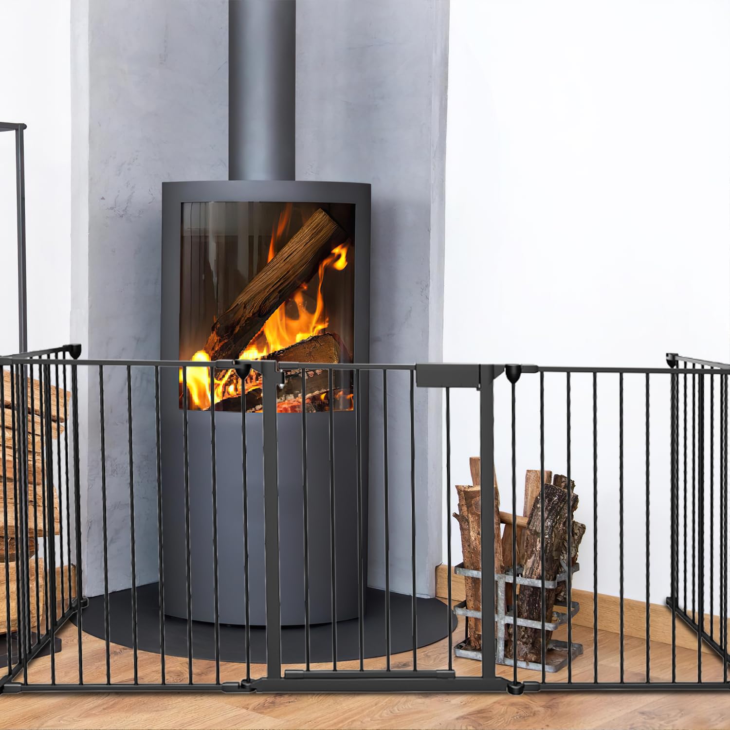 Barrière de Protection de Cheminée Métal 310 cm Pliable 5 Pièces avec Serrure Porte Noir