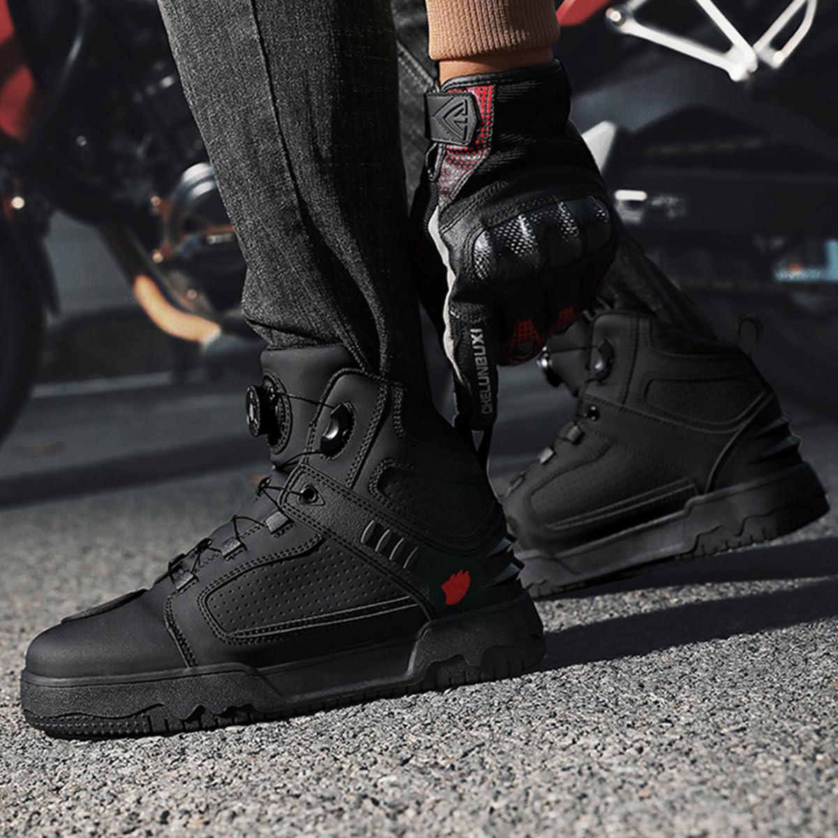 SDEQA Stivali da Moto Impermeabili da Uomo Scarpe Racing | Stivali da Motocross Protettivi Scarpe Moto con Supporto alla Caviglia per Pista e Strada
