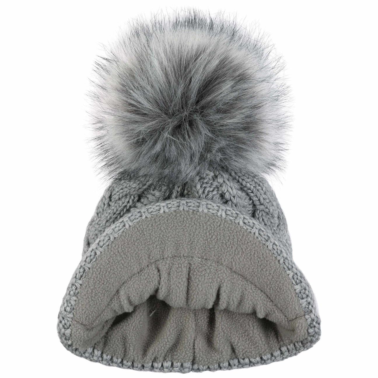 Bonnet Cable Knit Britta Femme - Made in Italy pour l'hiver en Tricot a Pompon avec Visiere, Doublure, Doublure Hiver Automne-Hiver