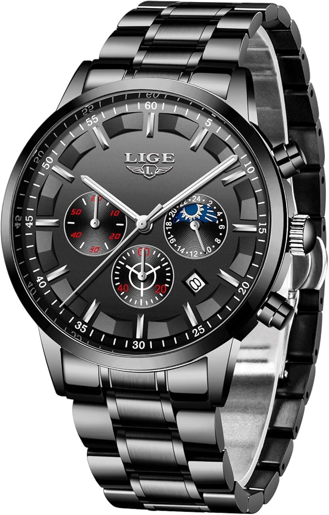 LIGE Mens Watch Fashion Sports Chronograph Waterproof Analog Quartz