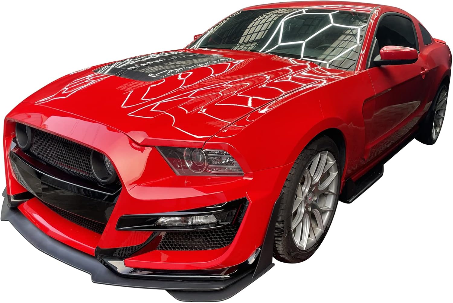 FREEMOTOR802 Compatible With 2010-2012 Ford Mustang GT500 & 2013-2014 Ford Mustang GT GT500 V6 Front Hood, Front Top Hood Cover Panel Direct Replacement Unpainted Black Aluminum GT5000 Style