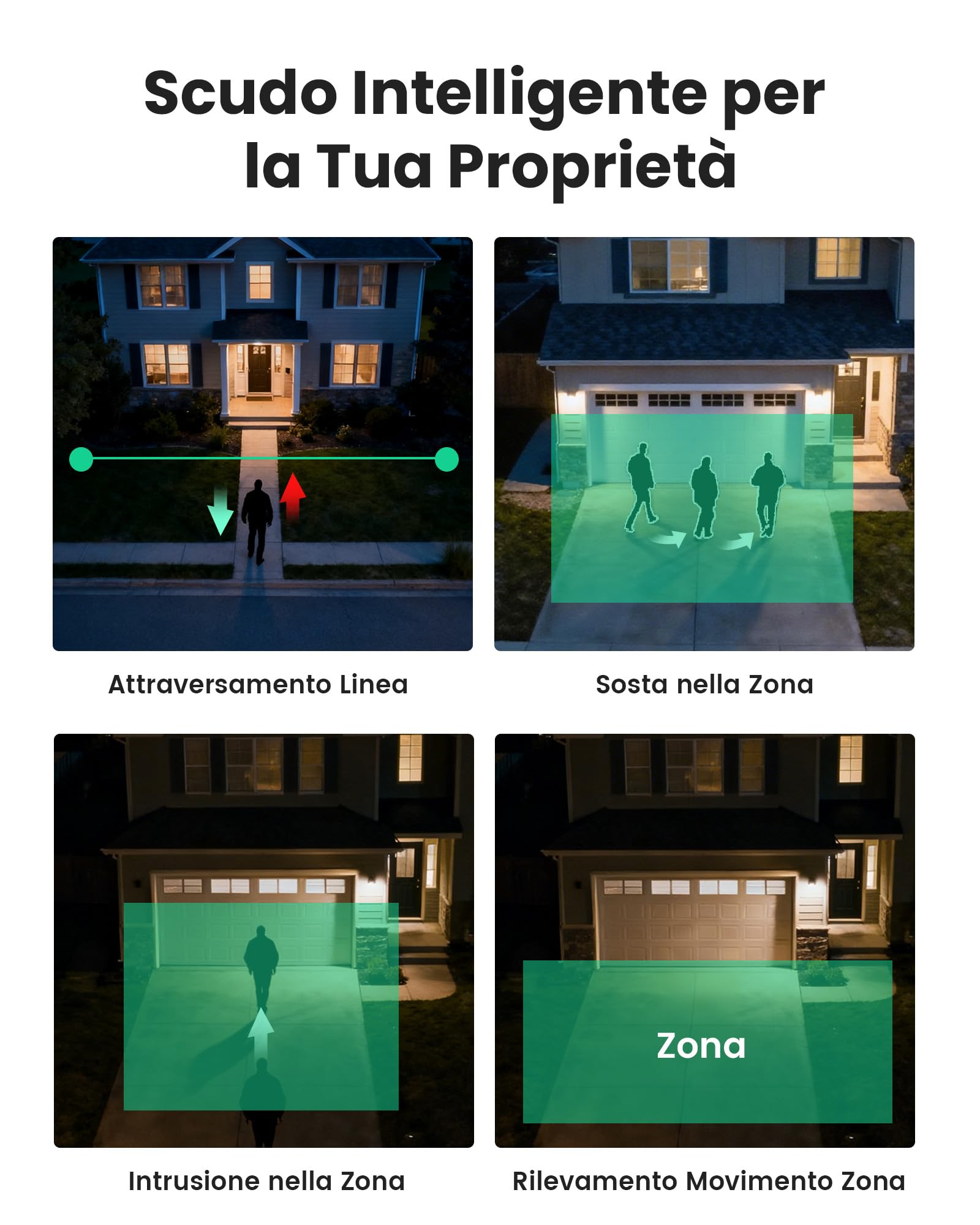 ZOSI 4K PoE PTZ Kit Telecamera Sorveglianza Esterno, 4 Dome, NVR 8CH 2TB | Rilevamento Persona/Veicolo, Inseguimento AI, Audio Bidirezionale, Visione Notturna IR, Rotazione 360°