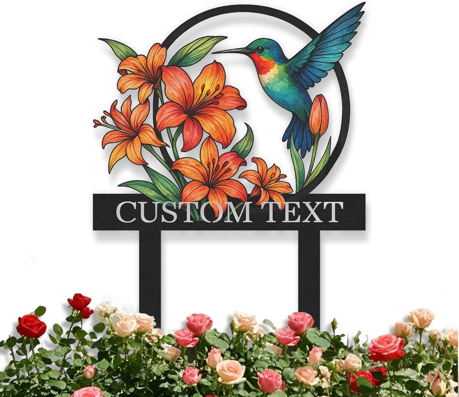 Personalized Garden Signs with Stakes, Colorful Hummingbird Garden Decor for Outside, Custom Family Name Sign, Metal Yard Art, Outdoor Decor for Patio Lawn Backyard, Gardening Gifts Color04