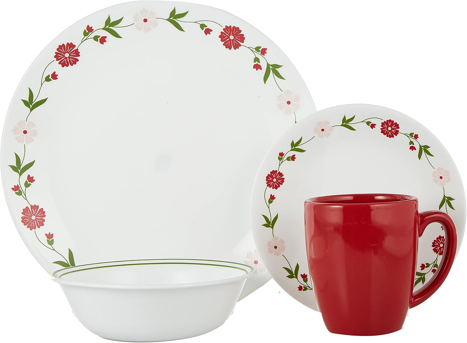 Corelle Contours 16-Piece Dinnerware Set, Spring Pink, Service for 4