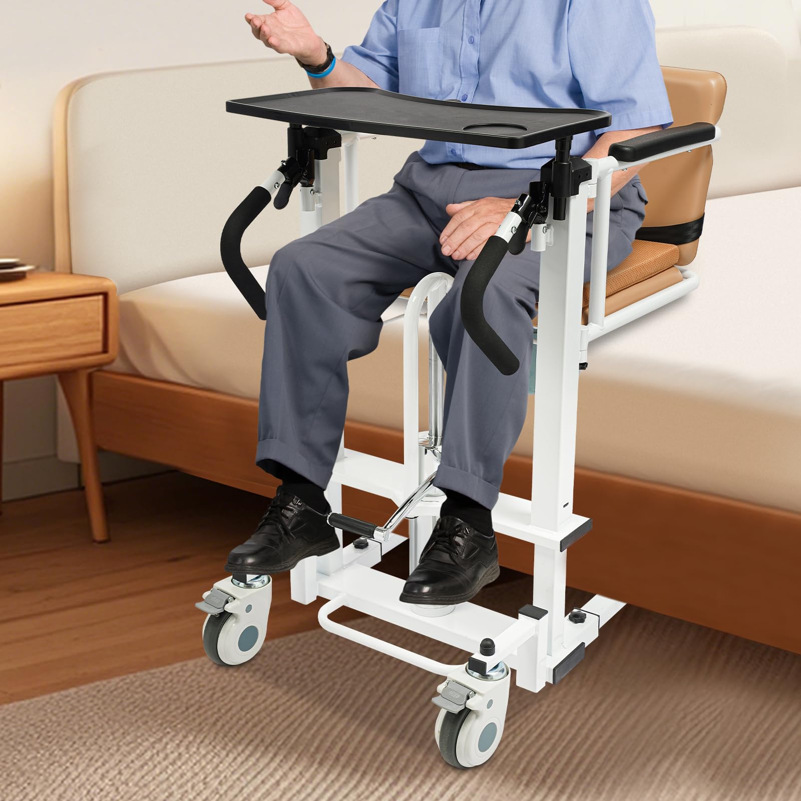 Silla elevadora hidráulica para personas mayores, asiento dividido a 180°, ancho del asiento: 42 cm, hasta 100 kg, capacidad de carga, altura ajustable y plegable, silla de inodoro multifunción con