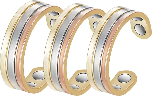 3PCS 99.9% Pure Copper Magnetic Rings for Women,Magnetic with Magnets Tri Tone Copper Ring Jewelry Adjustable Size Gift...