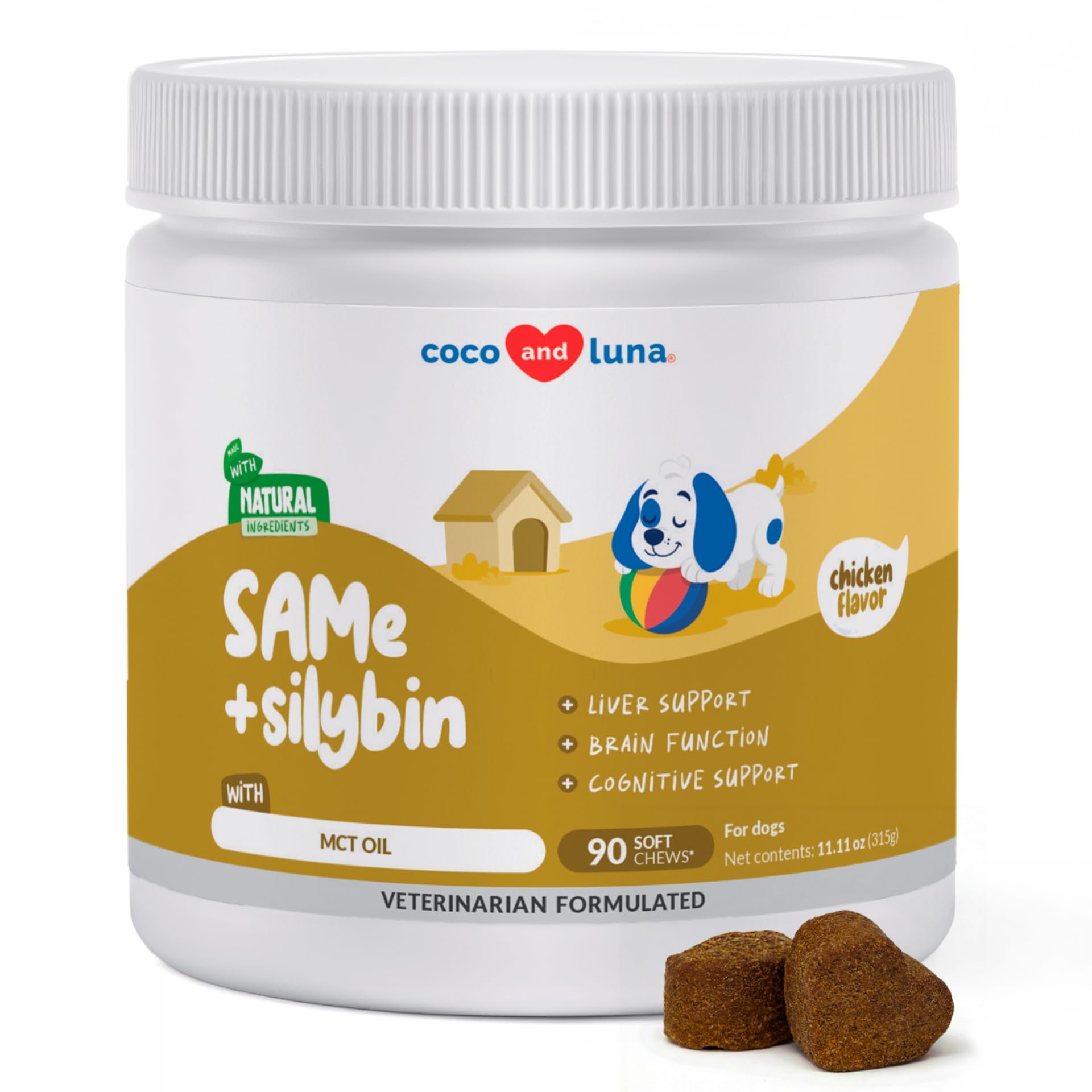Same and Silybin for Dogs - 90 Soft Chews - S-Adenosyl-L-Methionine, Liver Supplement - Brain Health, Promotes Cognitive Support, Liver Support (Same & Silybin Soft Chews)