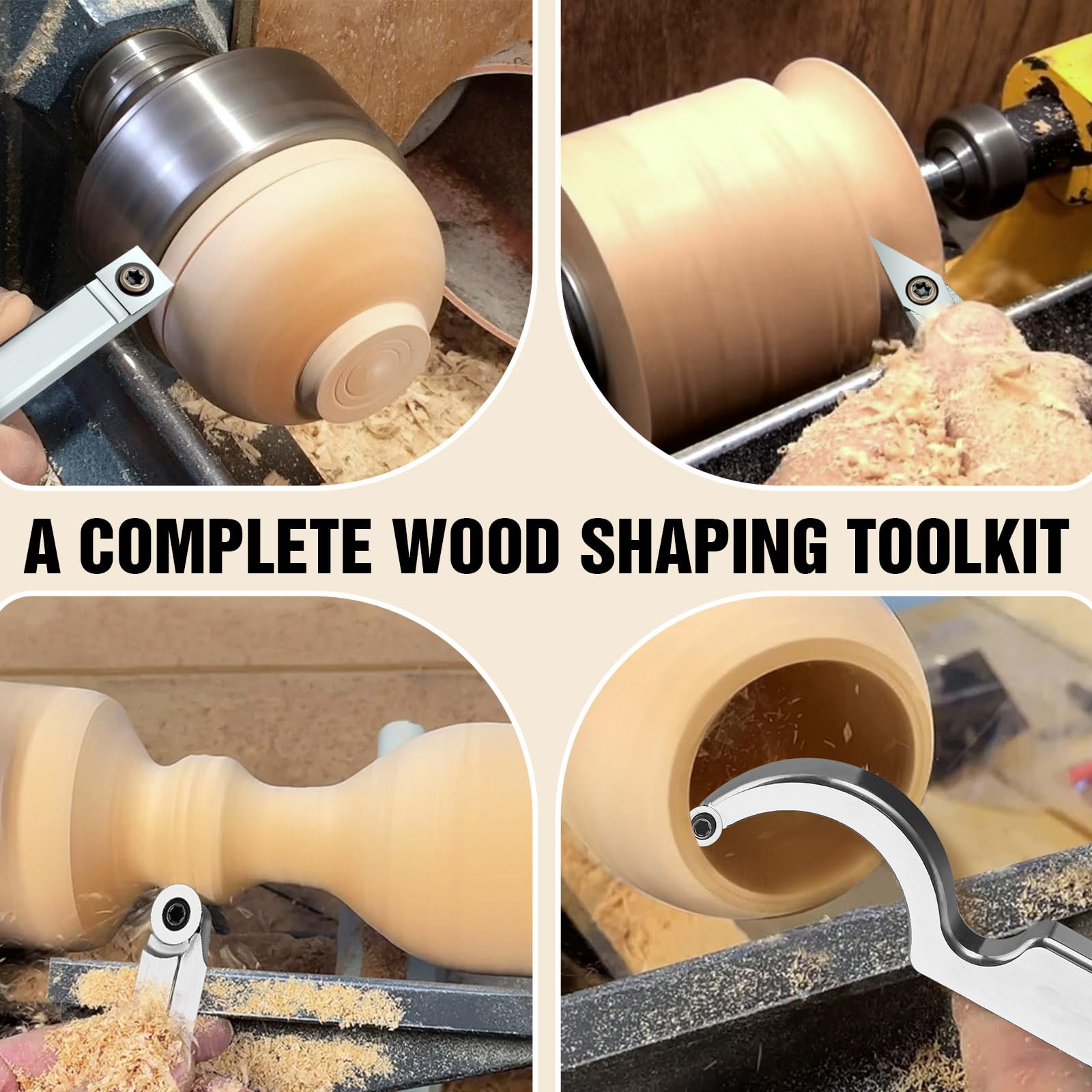 Drechseleisen Set 4 Stück, Drechselwerkzeuge für Holz mit Hartmetall-Schneidplatten, 2 Stoßfester Softgrip-Griff aus EVA und 4 Ersatzklingen, für die Skulptur auf Holz (Blau Rot)