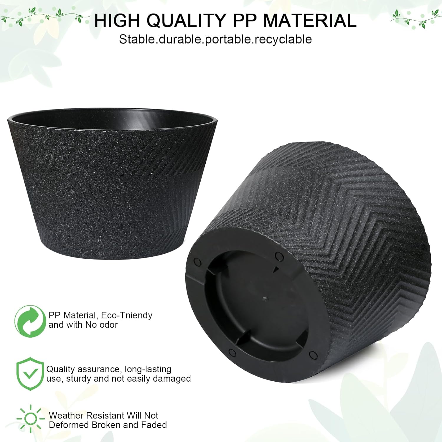 18 inch Big Plant Pots, 2 Pack Large Round Planters for Outdoor Plants, Porch, Patio, Backyard, Durable Plastic Flower Pots, Modern Décor for Tall Plants, Flowers, Black