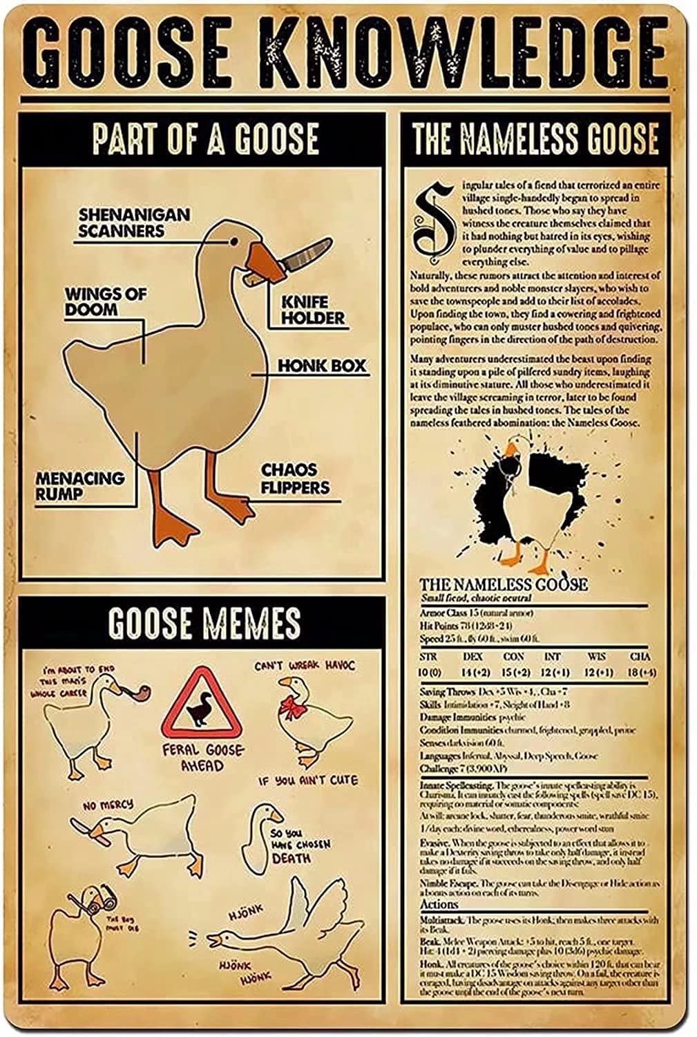 Goose Knowledge Metal Tin Sign Vintage Chic Art Decoration for Home Bar Cafe Farm Store Garage or Club 8x12 Inch