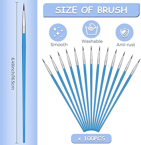 Miniatura 2 de 100 pinceles de pintura en miniatura para detalles en miniatura, pincel redondo puntiagudo para acuarela, punta fina de nailon, pinceles de pintura