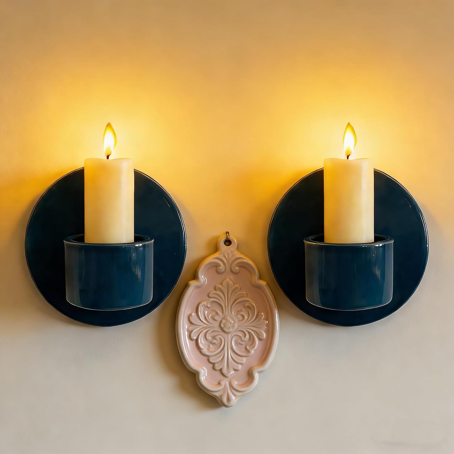 Ceramic Black Wall Sconce Candle Holders Set of Two Wall Mount Candle Sconces