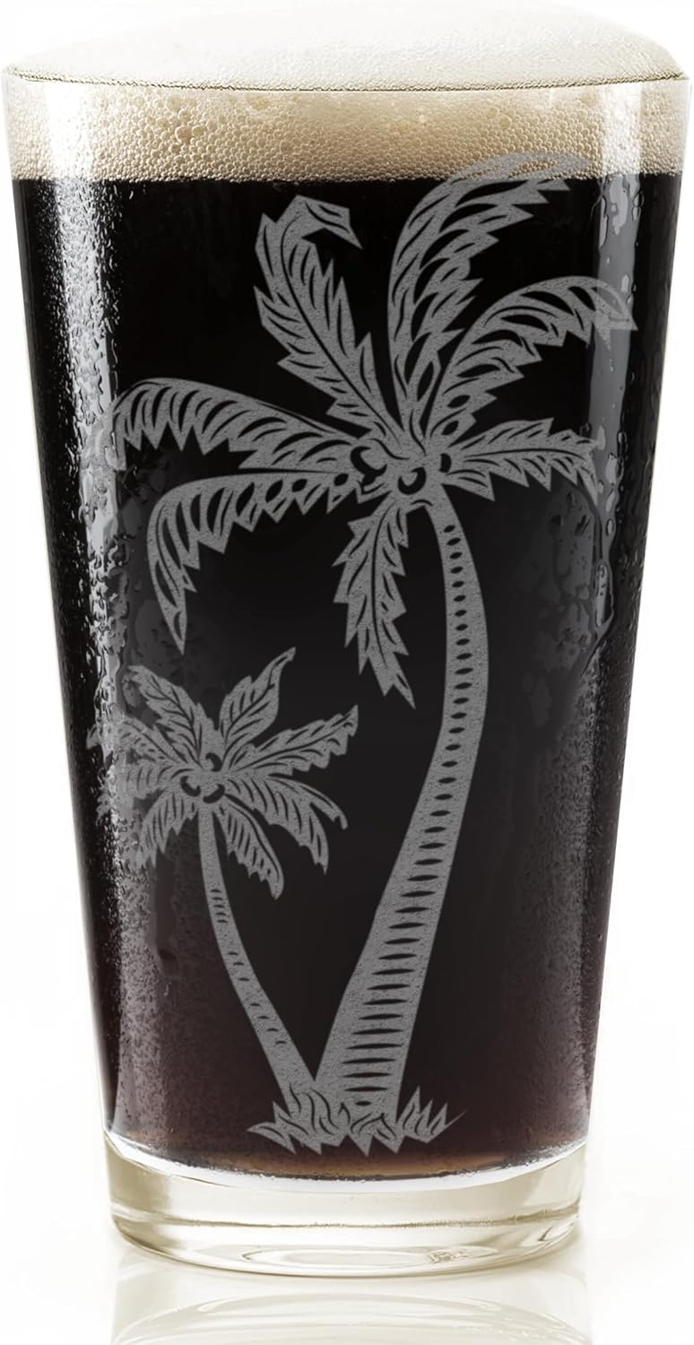 BEACH PALM TREES Engraved Pint Glass | Great Gift Idea for Wilderness Nature Mountain Forest Hiking Adventure Enthusiasts!