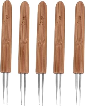 OKUMEYR Dreadlocks Crochet Needles 0.5mm Double Ended 5pcs with Wooden Handle for Knitting Tools Hair Dreadlocks Maintenance Craft