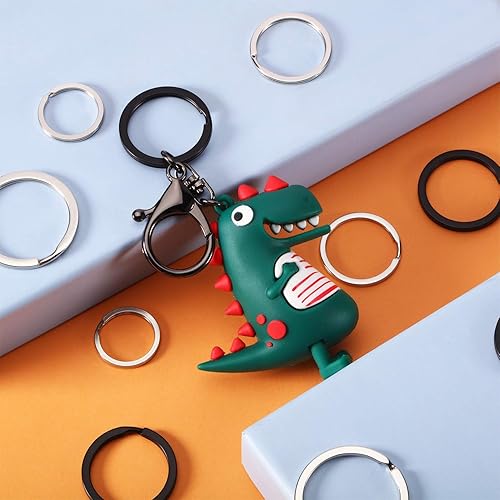 Miniatura 5 de Outus Llavero redondo plano de metal dividido para la organización de llaves del automóvil del hogar, 30 piezas (negro, plata, 34 pulgadas, 1