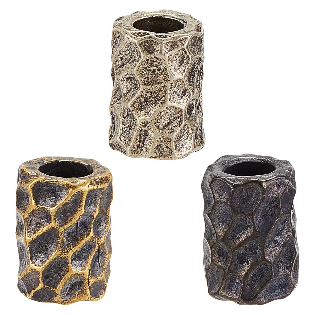 OLYCRAFT 3Pcs 3 Color 11x15mm Paracord Beads with 6mm Large Hole Column Lanyard Beads Brass Knife Beads Large Hole Beads Tube Loose Beads Metal Spacer Beads for Paracord DIY Crafts