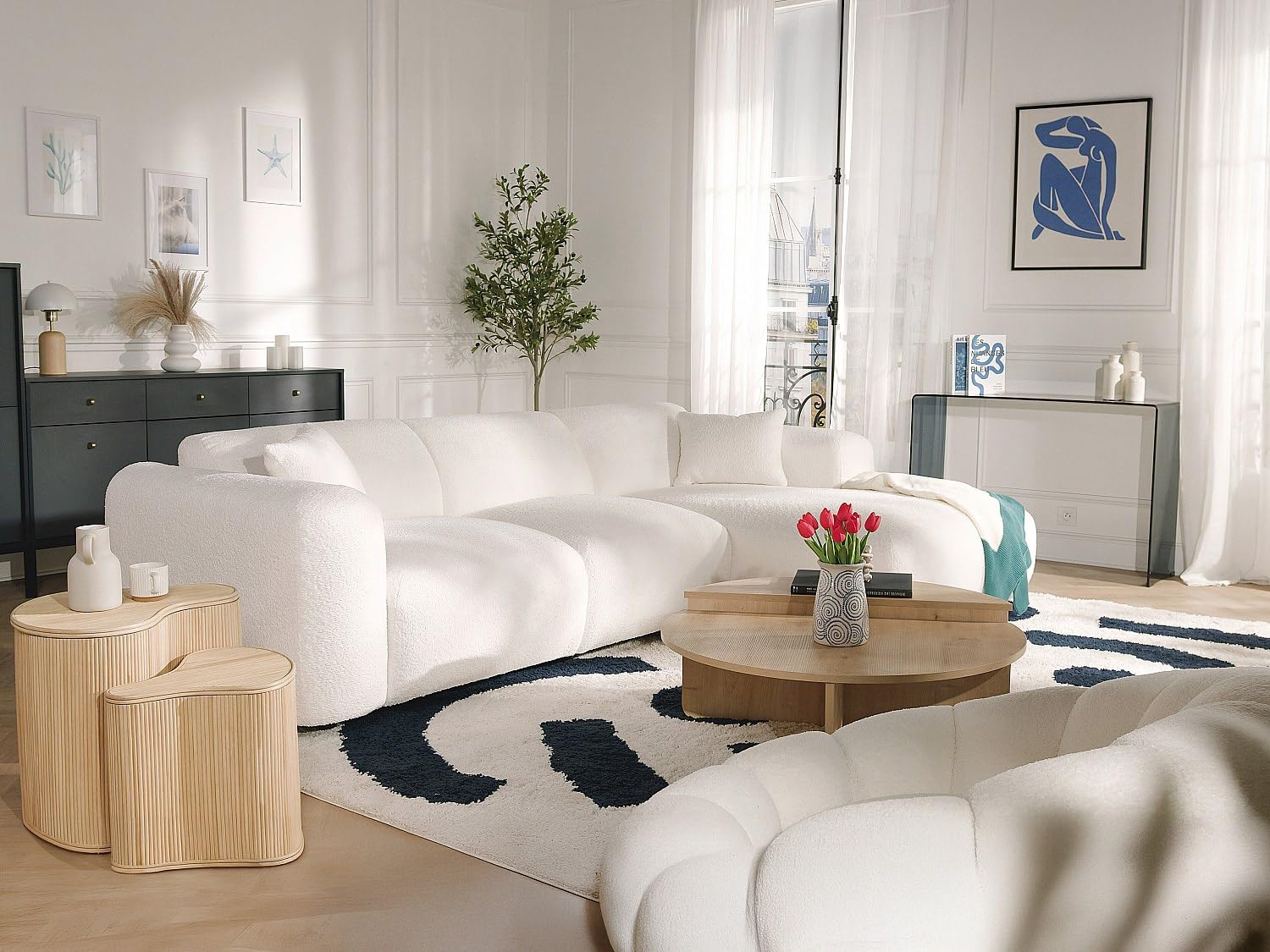 Vente-unique - Ecksofa - Ecke rechts - Bouclé-Stoff - Weiß - POGNI