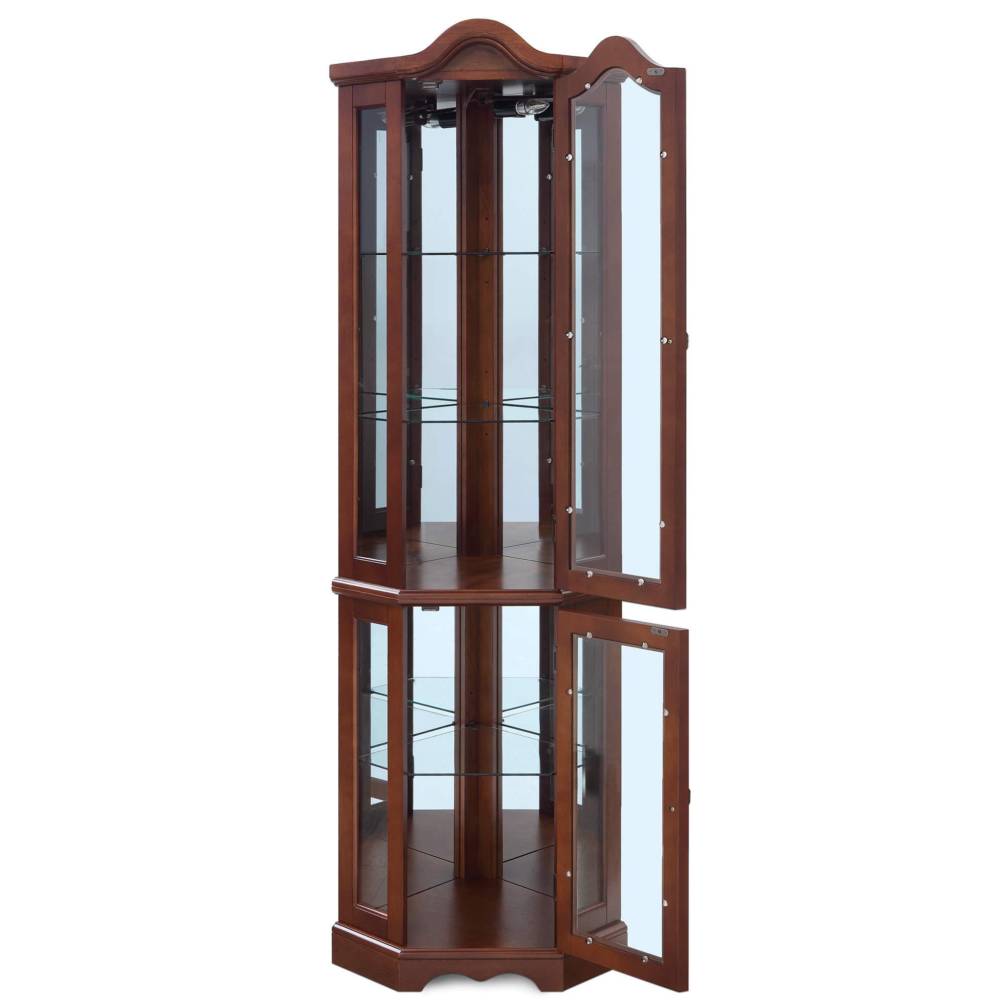 BELLEZE Lighted Corner Display Curved Top Curio Wooden Shelving