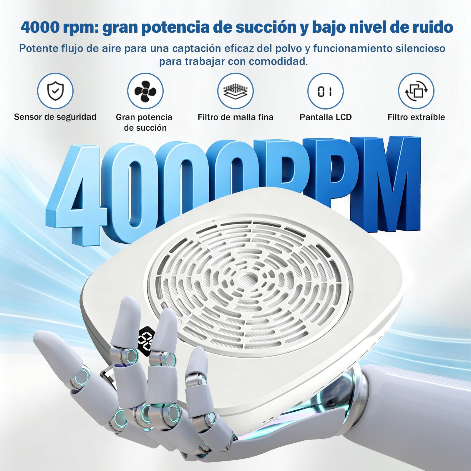 85819 Extractor de Polvo para Uñas Profesional,12,6" Mesa Manicura (Blanco)