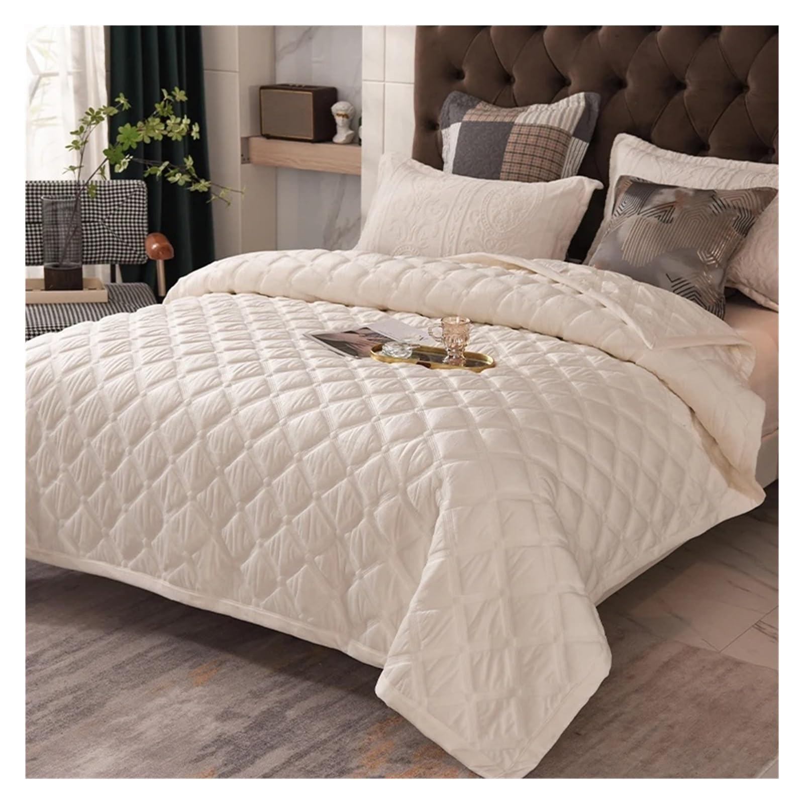 ADOVZ Copriletto invernale in velluto spesso sul letto coperta plaid copriletto coprimaterasso trapunta biancheria da letto Copriletti Compatible with lenzuolo matrimoniale,Lenzuola
