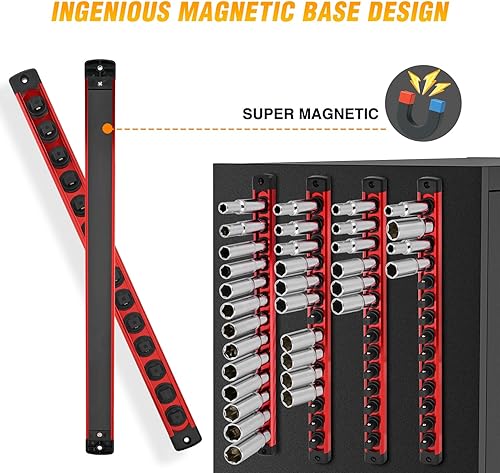 Vista 25 de GOOACC Organizador magnético de enchufes de 1/4 de pulgada, 2 piezas de soporte métrico SAE, bandeja organizadora de enchufes de 1/4 de pulgada