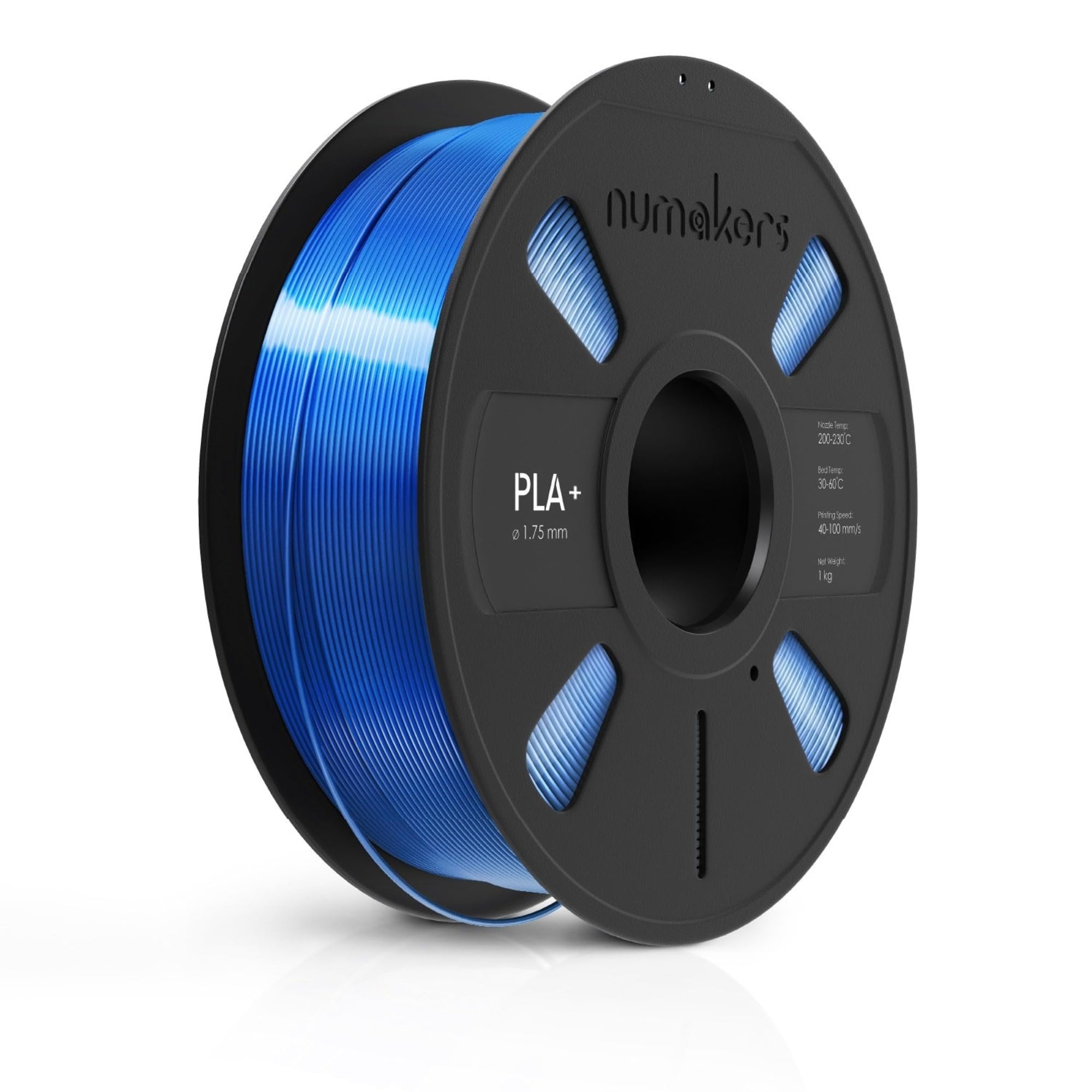 NUMAKERS Silk PLA 3D Printer Filament, 1.75mm, Dimensional Accuracy +/- 0.03 mm, 1 kg Spool (2.2 lbs), Compatible with Most FDM Printers (Silk Blue)