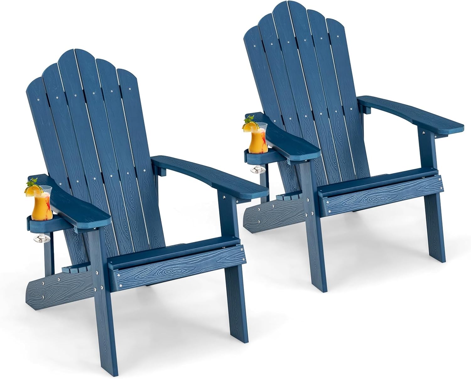 ORALNER Outdoor Adirondack Chair with Cup Holder, Plastic Resin Outdoor Deck Chair, 380 LBS Capacity, for Patio, Backyard, Porch, Balcony, Poolside, Garden, Lawn, Firepit (2, Navy Blue)