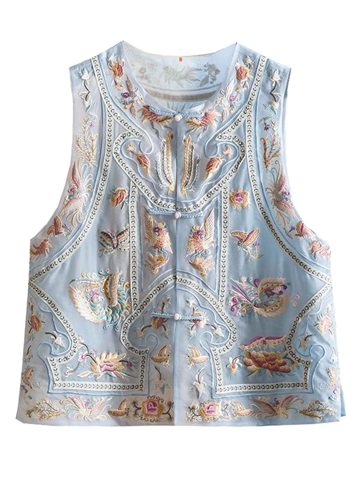 Chaleco azul bordado de seda para mujer HangErFeng 282 tradicional 6