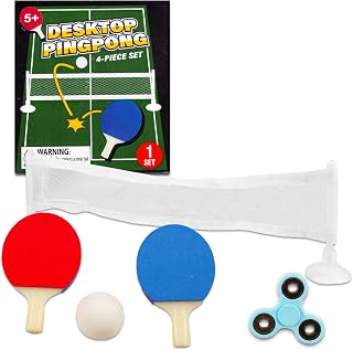 Desktop Ping Pong Set - Bundle with Gag Gift Mini Table Tennis Game with Net, Paddles, and Ball for Desk, Table Plus Fidget Spinner | Mini Tabletop Games for Kids, Adults
