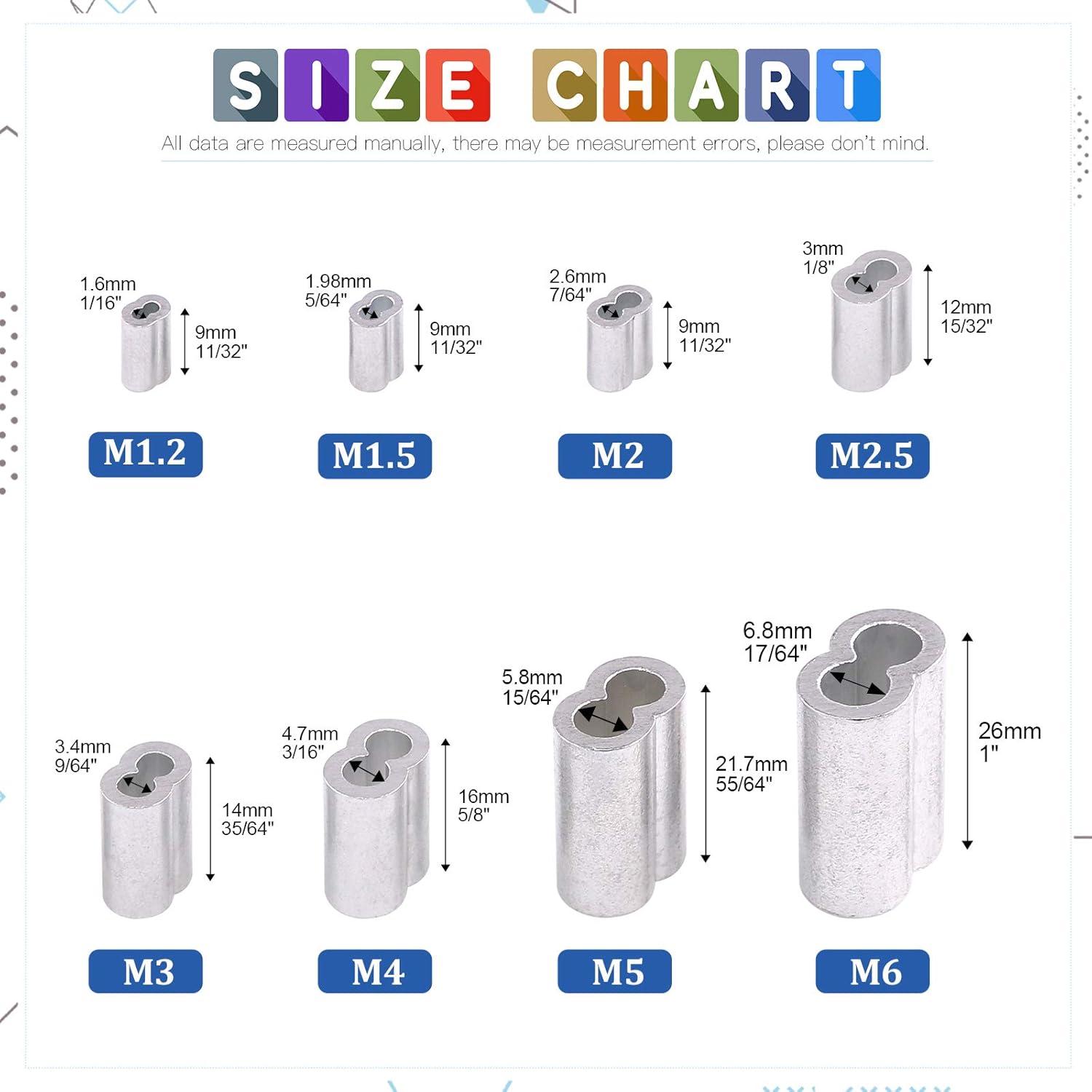 Glarks 200Pcs 1/16''(1.5mm) Aluminum Crimping Loop Sleeve Wire Rope Sleeves Double Barrel Ferrule for Wire Rope and Cable Line End (1/16''-200Pcs) - Image 7