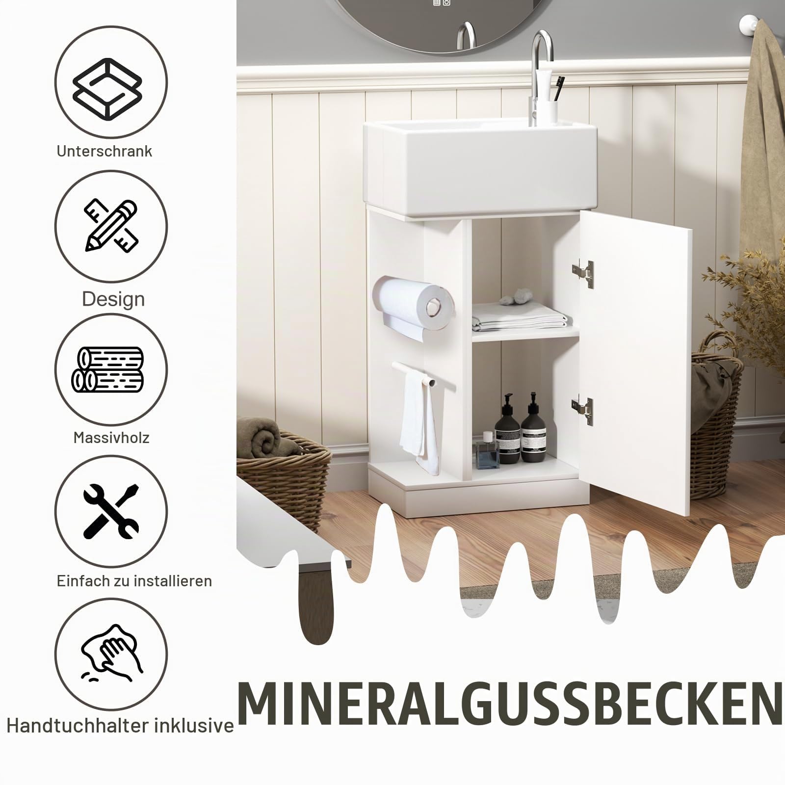 Umywalka z szafką pod umywalkę i umywalką ceramiczną, szerokość 40 cm