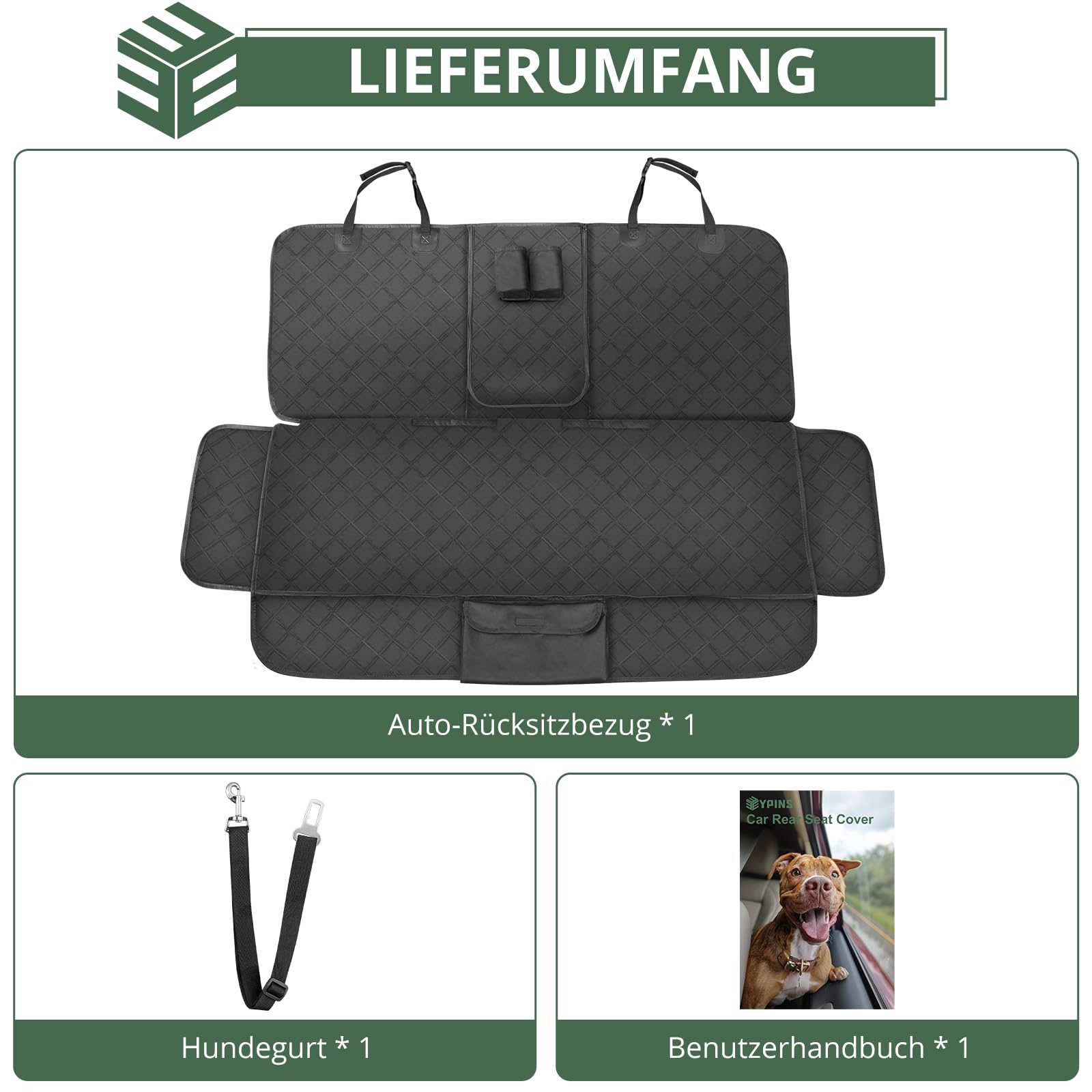 EYPINS Hundedecke Auto Rückbank Kratzfeste, wasserdichte Autoschondecke Hund Rücksitz, rutschfeste, waschbare Hundeschutz Rückbank mit Hundegurt, Innenschutz für Auto LKW SUV| 137x125cm| Universal