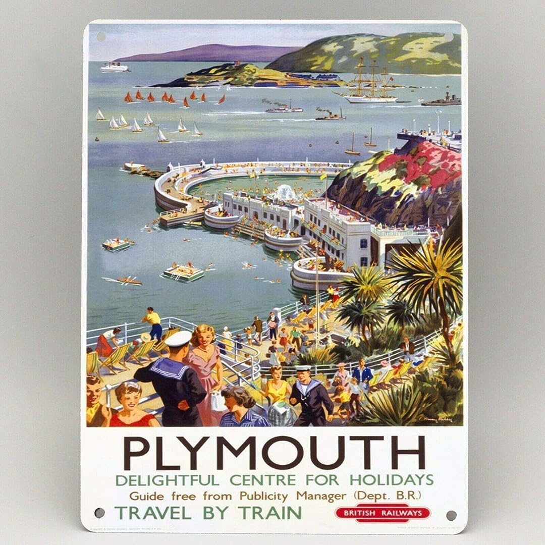 Bioprocess Plymouth Seaside Beach Railway Poster Metal Sign British Rail Travel Vintage 8X12 Inches Metal Sign
