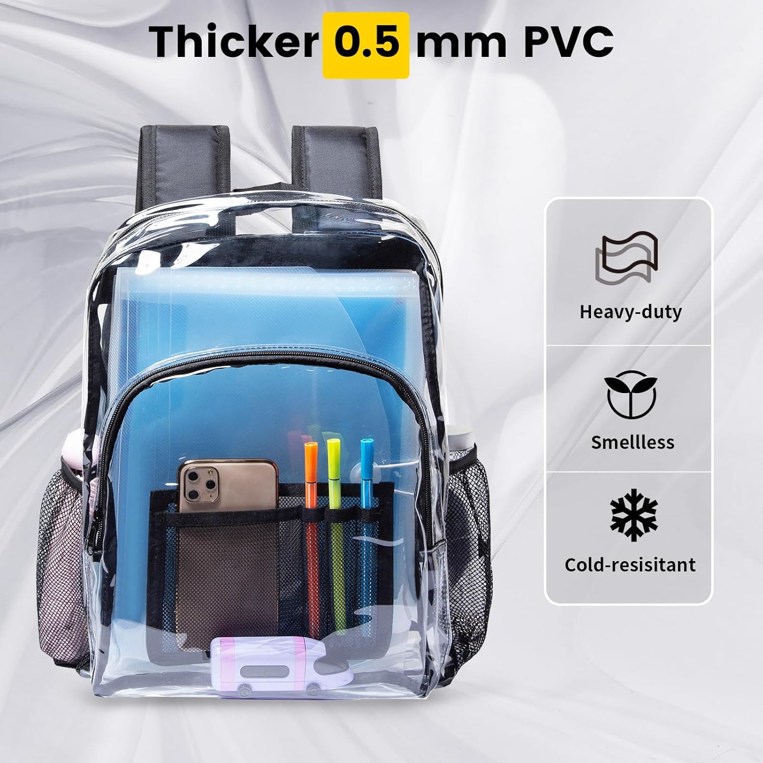 Vorspack Clear Backpack Heavy Duty PVC Transparent Backpack with Reinforced Strap for College Workplace - Black - Image 3