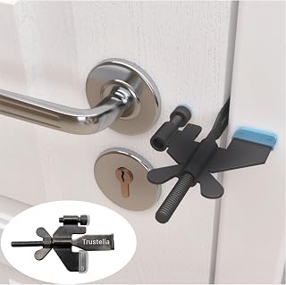 Trustella Heavy-Duty Portable Door Lock - TSA Approved Stainless Steel Security for Travel, Hotels, Home (Black, Silicone Caps)